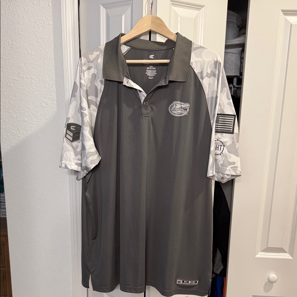 Colosseum Gray and White Camo Men's Polo Gators